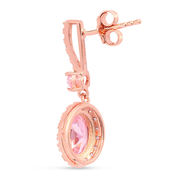 Pink Solitaire Rose Gold Cascade 925 Sterling Silver Drop Earrings