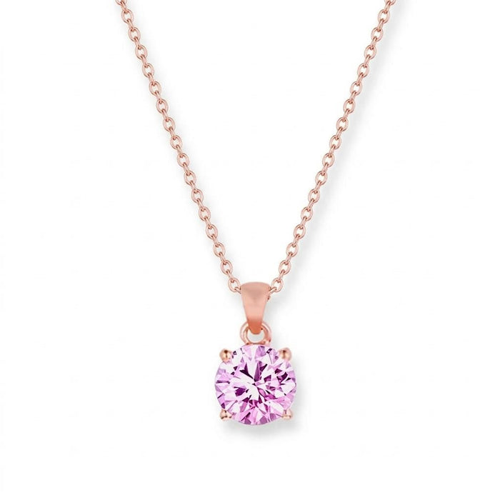 Pink Solitaire Rose Gold Plated 925 Silver Pendant with Chain