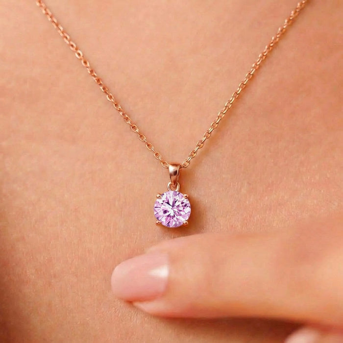 Pink Solitaire Rose Gold Plated 925 Silver Pendant with Link Chain