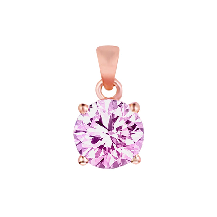 Rose gold plated 925 Sterling Silver round pink solitaire pendant necklace for women – Zavya