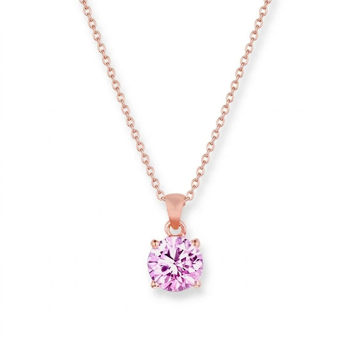 Pink Solitaire Rose Gold Plated 925 Silver Pendant with Link Chain