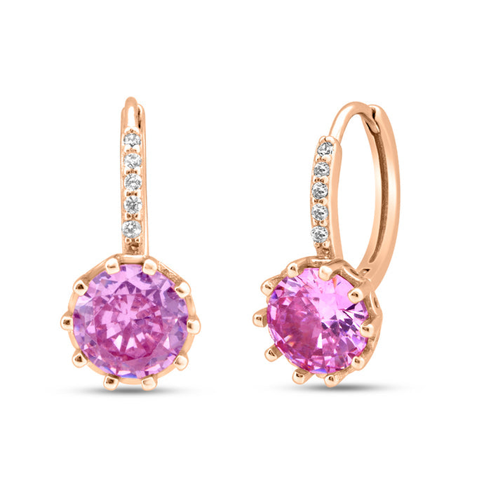 Pink Solitaire Rose Gold Plated 925 Sterling Silver Earrings