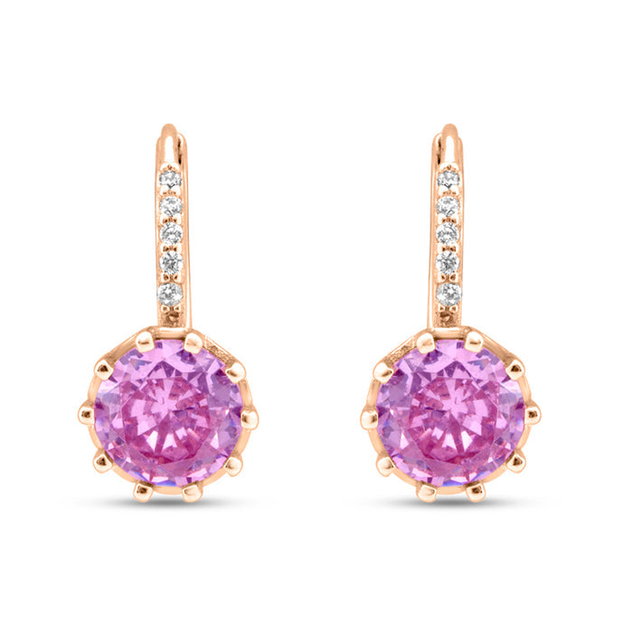 Pink Solitaire Rose Gold Plated 925 Sterling Silver Earrings
