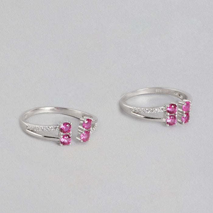 Pink Stone Rhodium Plated 925 Sterling Silver Toe Ring