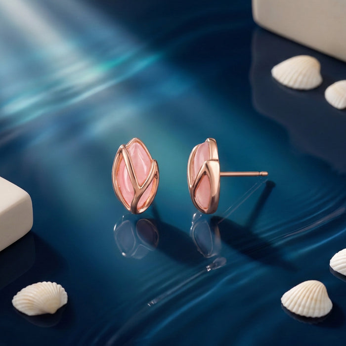 Pink Stone Rose Gold Plated 925 Sterling Silver Earrings