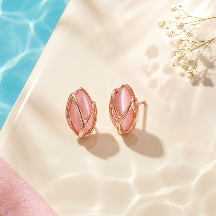 Pink Stone Rose Gold Plated 925 Sterling Silver Earrings