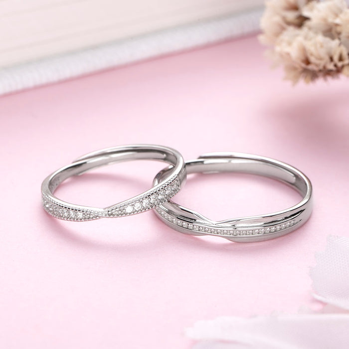 Plain CZ 925 Sterling Silver Couple Ring (Adjustable)