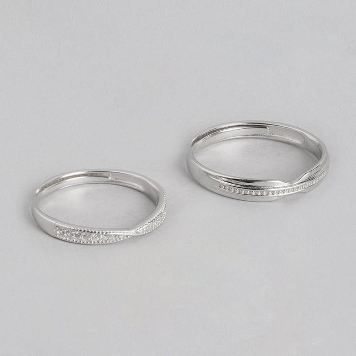 Plain CZ 925 Sterling Silver Couple Ring (Adjustable)