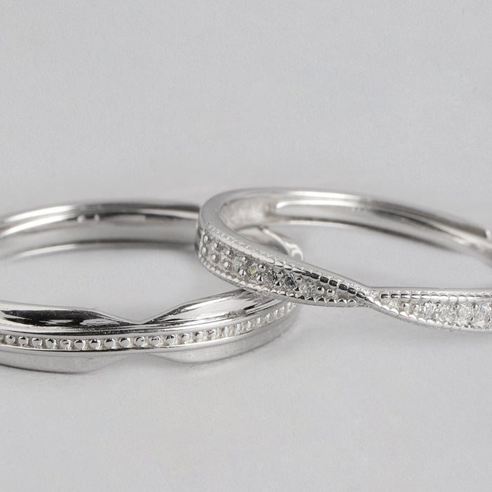 Plain CZ 925 Sterling Silver Couple Ring (Adjustable)