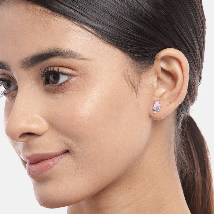 Popsicle Funky Rhodium Plated 925 Sterling Silver Studs