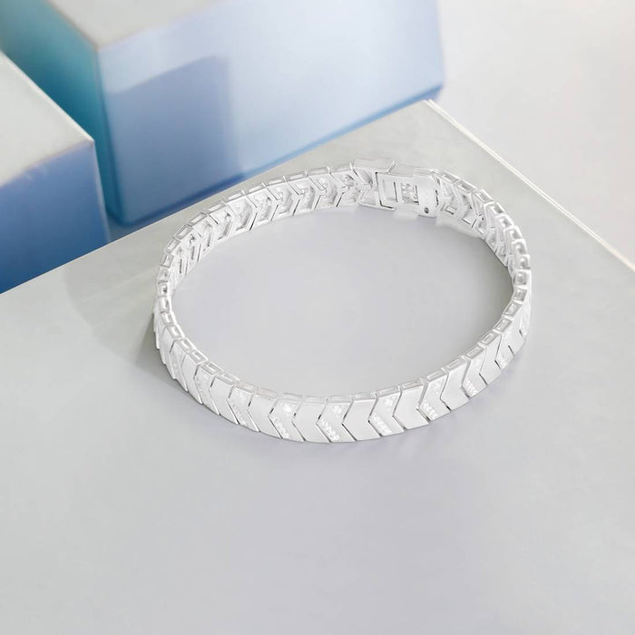 Premium CZ Rhodium-Plated 925 Sterling Silver Men's Chain Bracelet (One Size)