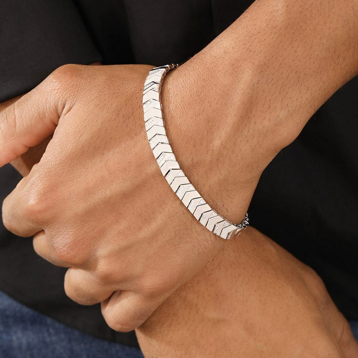 Premium CZ Rhodium-Plated 925 Sterling Silver Men's Chain Bracelet (One Size)