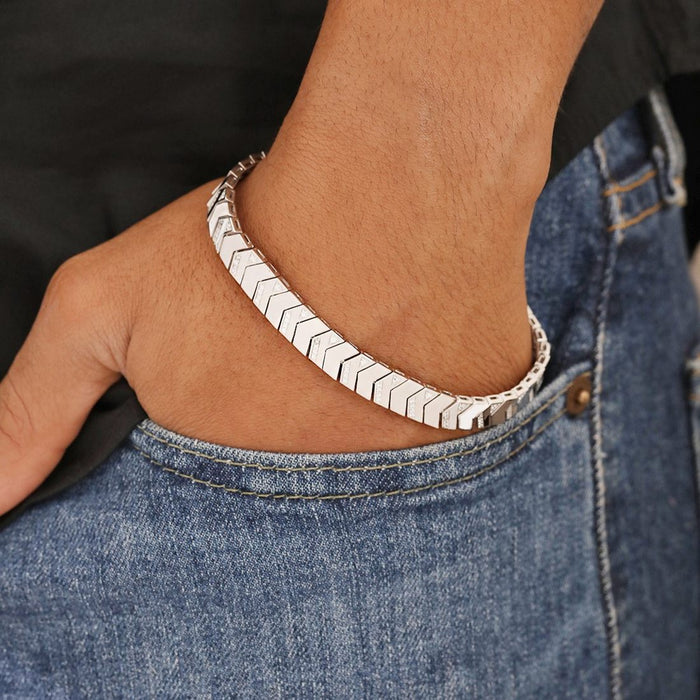 Premium CZ Rhodium-Plated 925 Sterling Silver Men's Chain Bracelet (One Size)