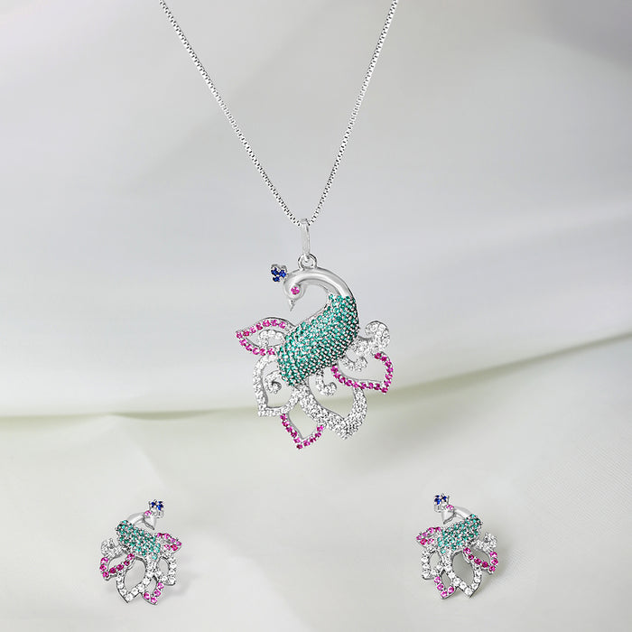 925 Sterling Silver Prestige Peacock Rhodium Plated 925 Sterling Silver Jewelry Set for Women – Zavya