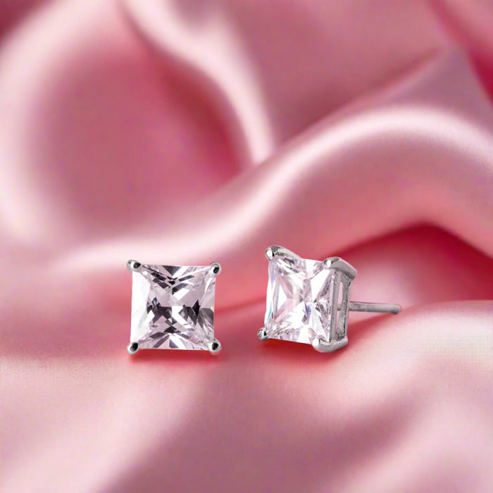 Princess Cut Solitaire 925 Sterling Silver Stud Earrings