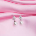 Pristine Pearl Drop CZ Rhodium Plated 925 Silver Drop Earrings