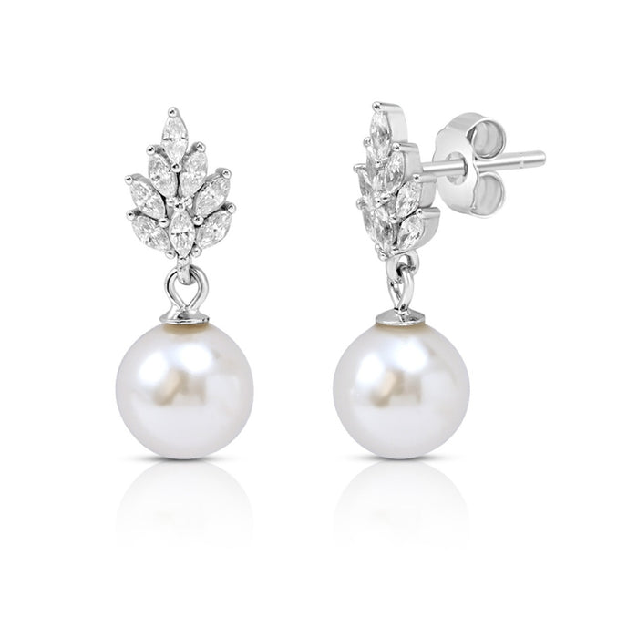 Pristine Pearl Drop CZ Rhodium Plated 925 Silver Drop Earrings