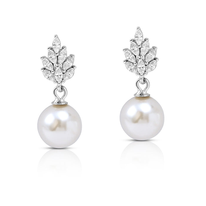 Pristine Pearl Drop CZ Rhodium Plated 925 Silver Drop Earrings