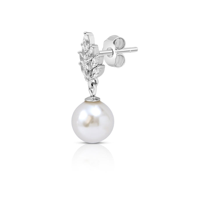 Pristine Pearl Drop CZ Rhodium Plated 925 Silver Drop Earrings