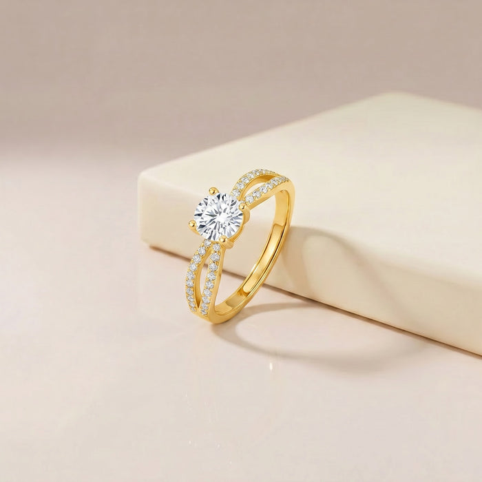 Promise of Forever Solitaire Gold Plated 925 Silver Women Ring (Adjustable)
