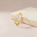 Promise of Forever Solitaire Gold Plated 925 Silver Women Ring (Adjustable)