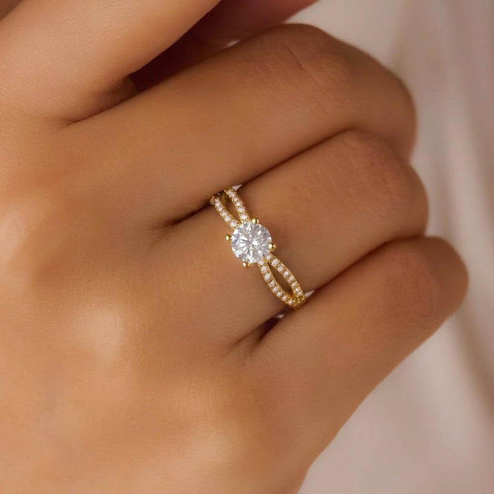 Promise of Forever Solitaire Gold Plated 925 Silver Women Ring (Adjustable)