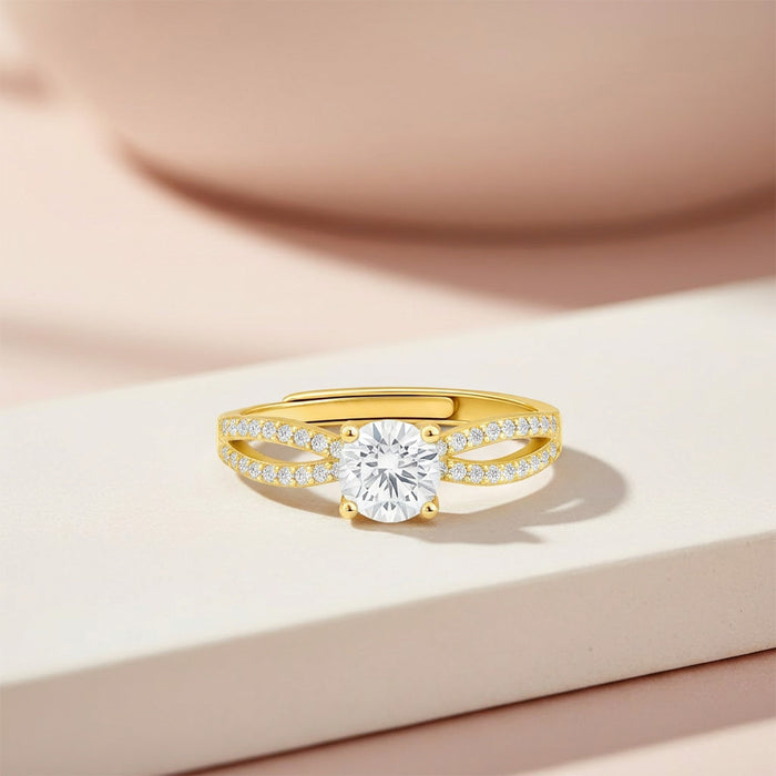 Promise of Forever Solitaire Gold Plated 925 Silver Women Ring (Adjustable)