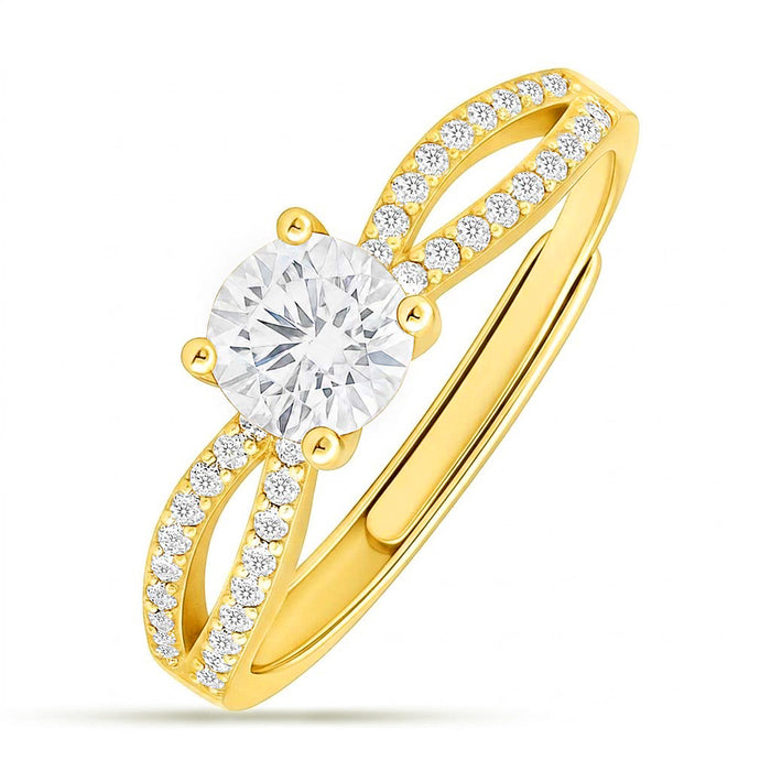 Promise of Forever Solitaire Gold Plated 925 Silver Women Ring (Adjustable)