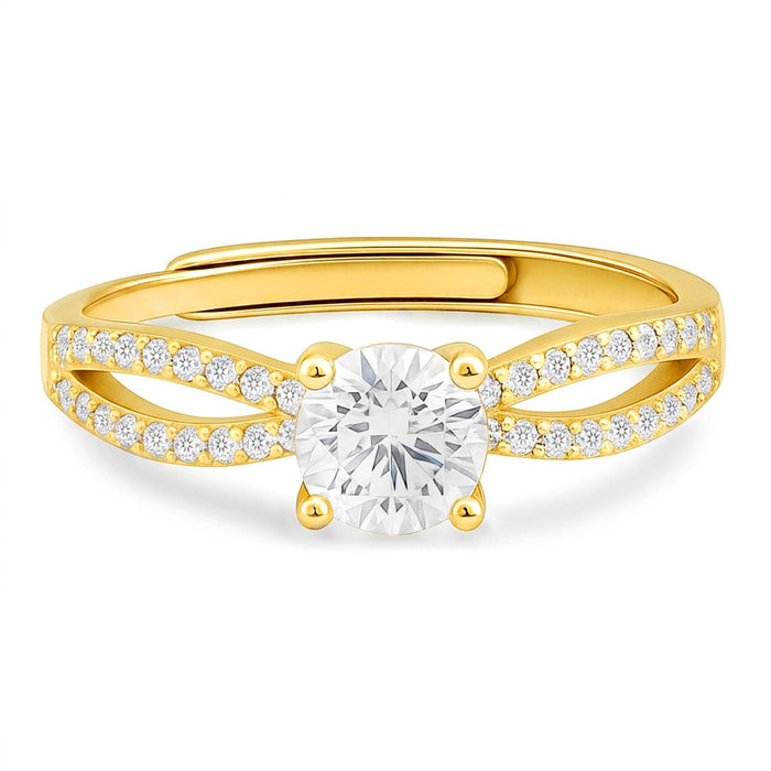 Promise of Forever Solitaire Gold Plated 925 Silver Women Ring (Adjustable)