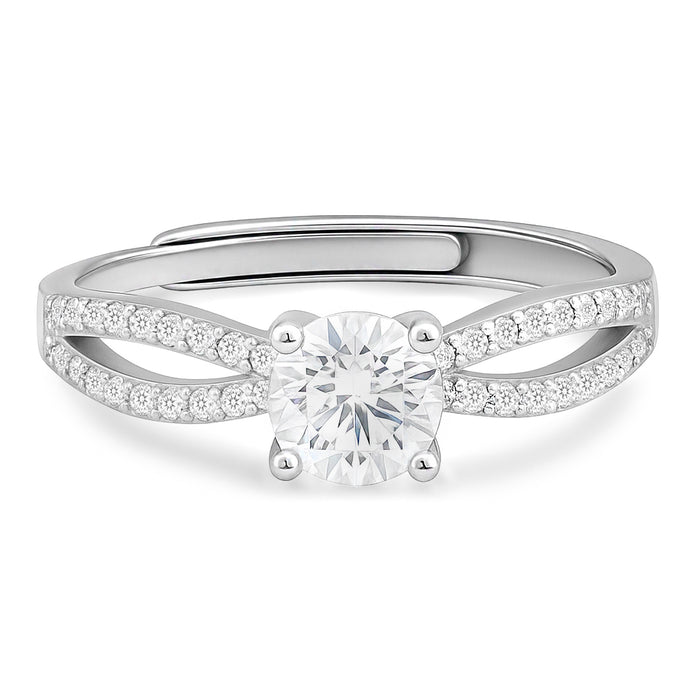 Adjustable 925 Sterling Silver solitaire ring for women featuring a sparkling criss-cross band – Zavya