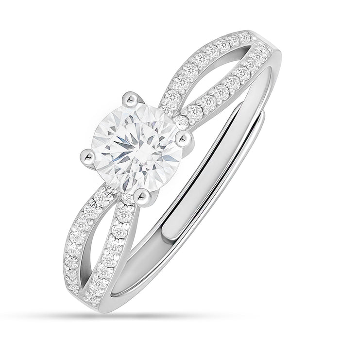 925 Sterling Silver adjustable solitaire ring for women with a round center stone and sparkling split band – Zavya