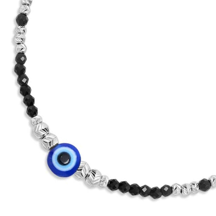Women's 925 Sterling Silver evil eye bracelet with a blue charm, black and silver beads – Zavya