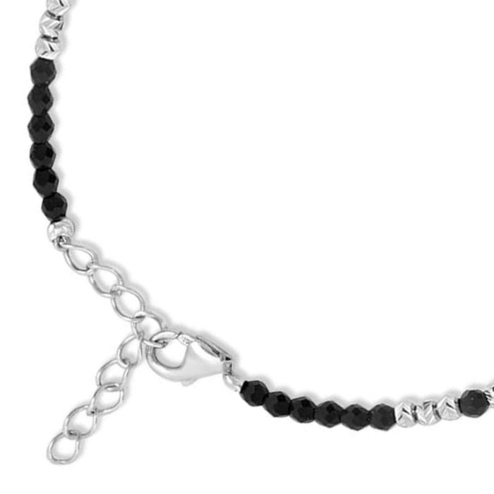 Women's 925 Sterling Silver bracelet featuring black beads, adjustable chain and lobster clasp – Zavya