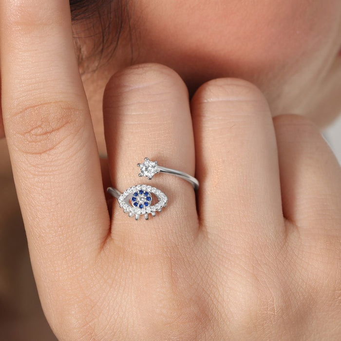 Protective Charm Rhodium Plated 925 Sterling Silver Ring
