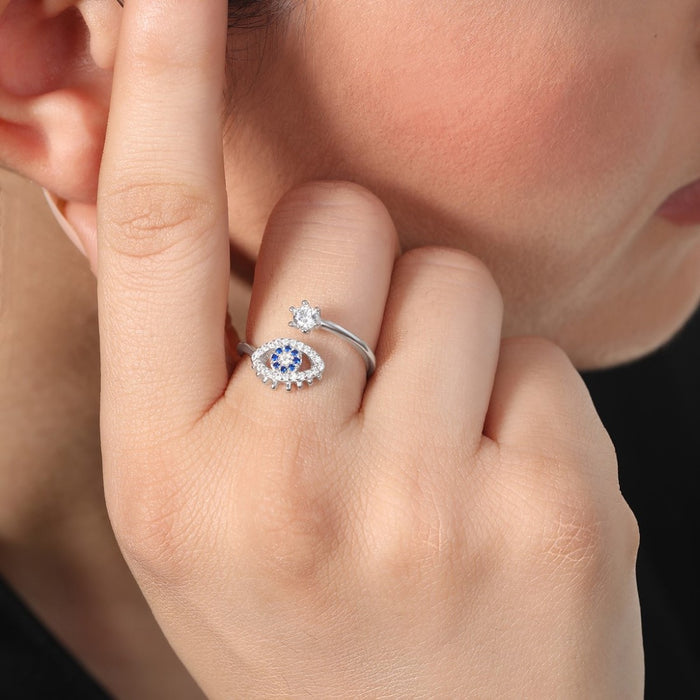 Protective Charm Rhodium Plated 925 Sterling Silver Ring
