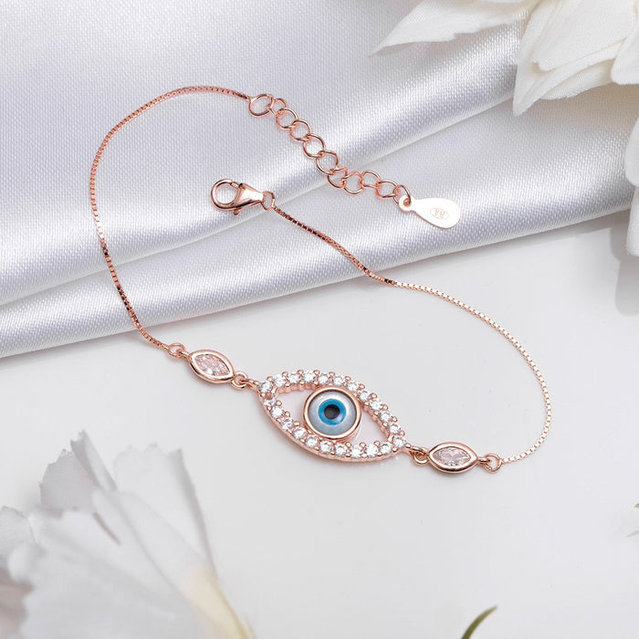 Protective Charm Rose Gold Plated 925 Sterling Silver Evil Eye Bracelet