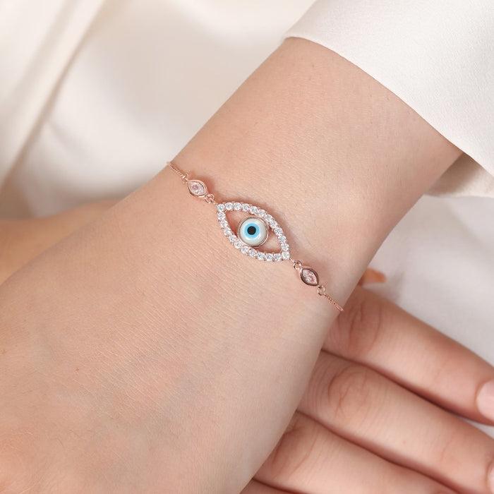Protective Charm Rose Gold Plated 925 Sterling Silver Evil Eye Bracelet
