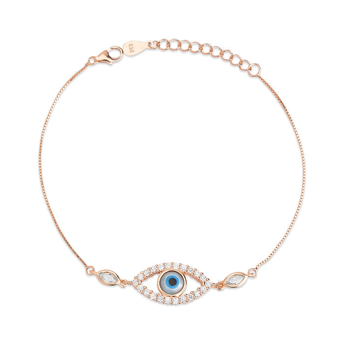 Protective Charm Rose Gold Plated 925 Sterling Silver Evil Eye Bracelet