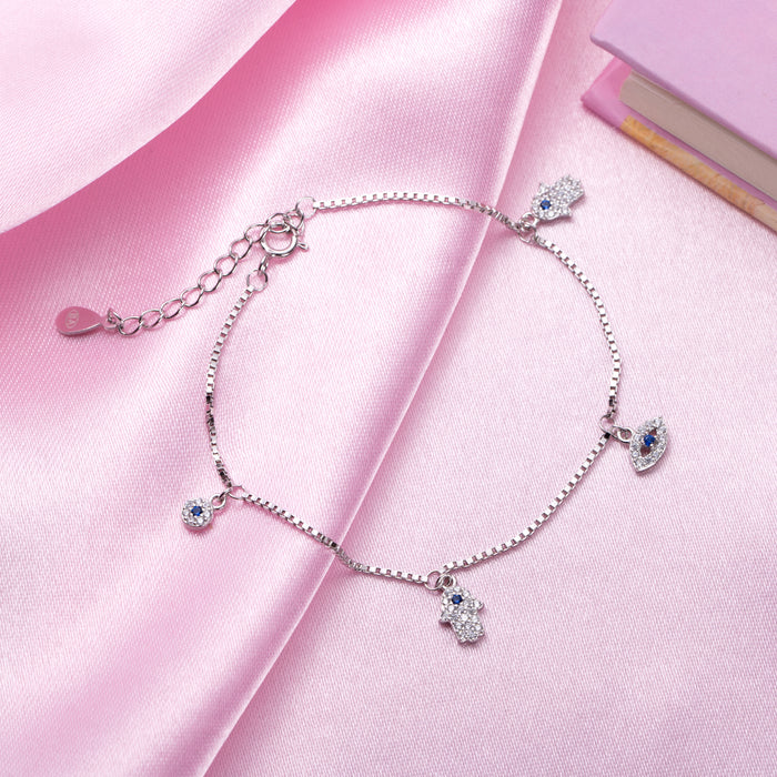Protective Charms Rhodium Plated 925 Sterling Silver Bracelet