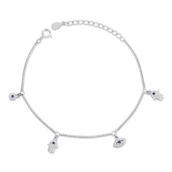 Protective Charms Rhodium Plated 925 Sterling Silver Bracelet