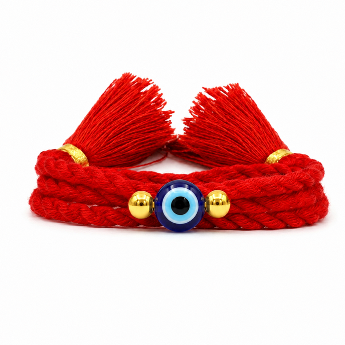 Protective Evil Eye Gold Plated Beaded Silver Rakhi (Zavya Signature)
