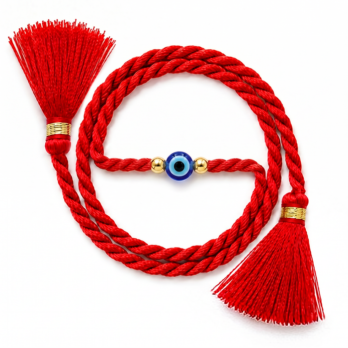 Protective Evil Eye Gold Plated Beaded Silver Rakhi (Zavya Signature)