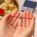 Protective Evil Eye Rhodium Plated Silver Beaded Thread Rakhi (Zavya Signature)