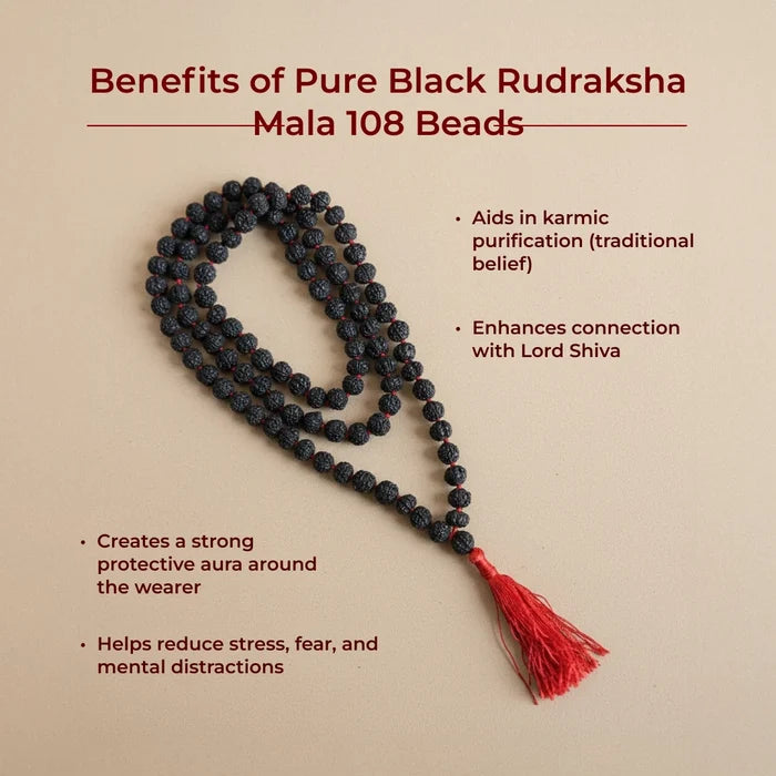 Pure Black Rudraksha Mala - 108 Beads - view 3