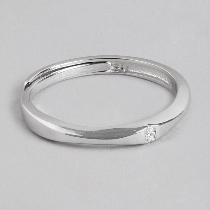 Pure Elegance Sterling Silver Rhodium-Plated Ring with Brilliant Cubic Zirconia (Adjustable)