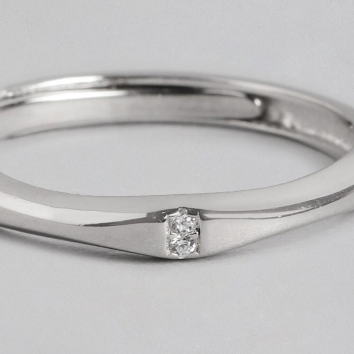 Pure Elegance Sterling Silver Rhodium-Plated Ring with Brilliant Cubic Zirconia (Adjustable)