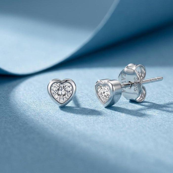 Pure Love Heart Rhodium Plated 925 Silver Studs Earring