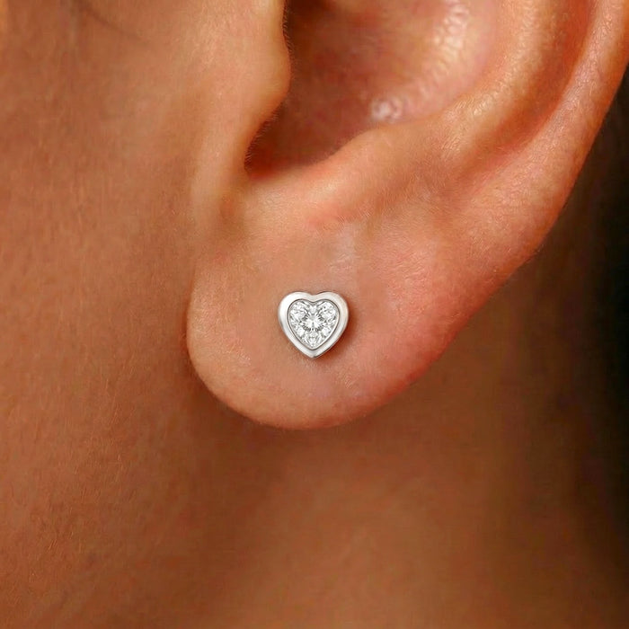 Pure Love Heart Rhodium Plated 925 Silver Studs Earring