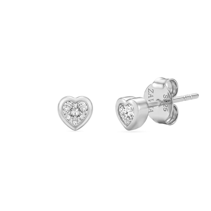 Pure Love Heart Rhodium Plated 925 Silver Studs Earring