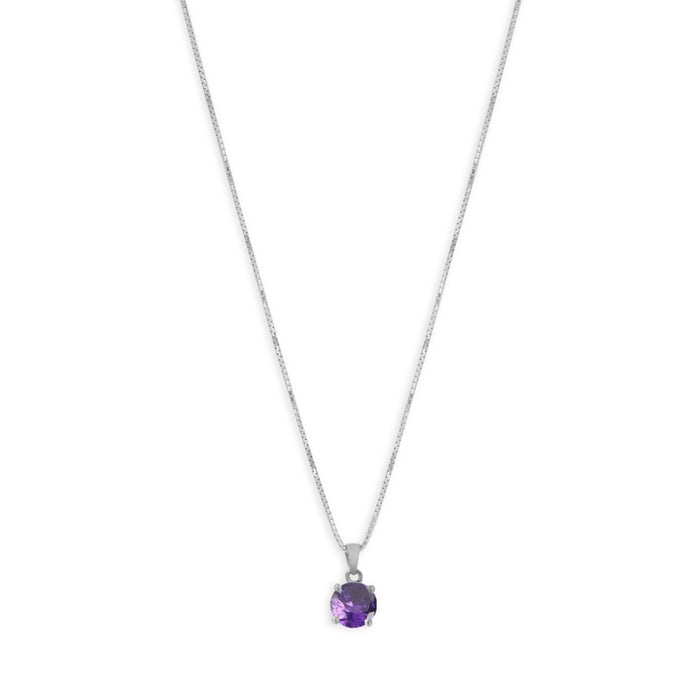 Purple Solitaire Box Chained 925 Sterling Silver Pendant with Chain